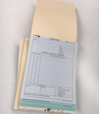 A4 Triplicate NCR book in 50's. Printed black one side with soft manilla cover from head and writing plate from foot. Numbered and Perforated.